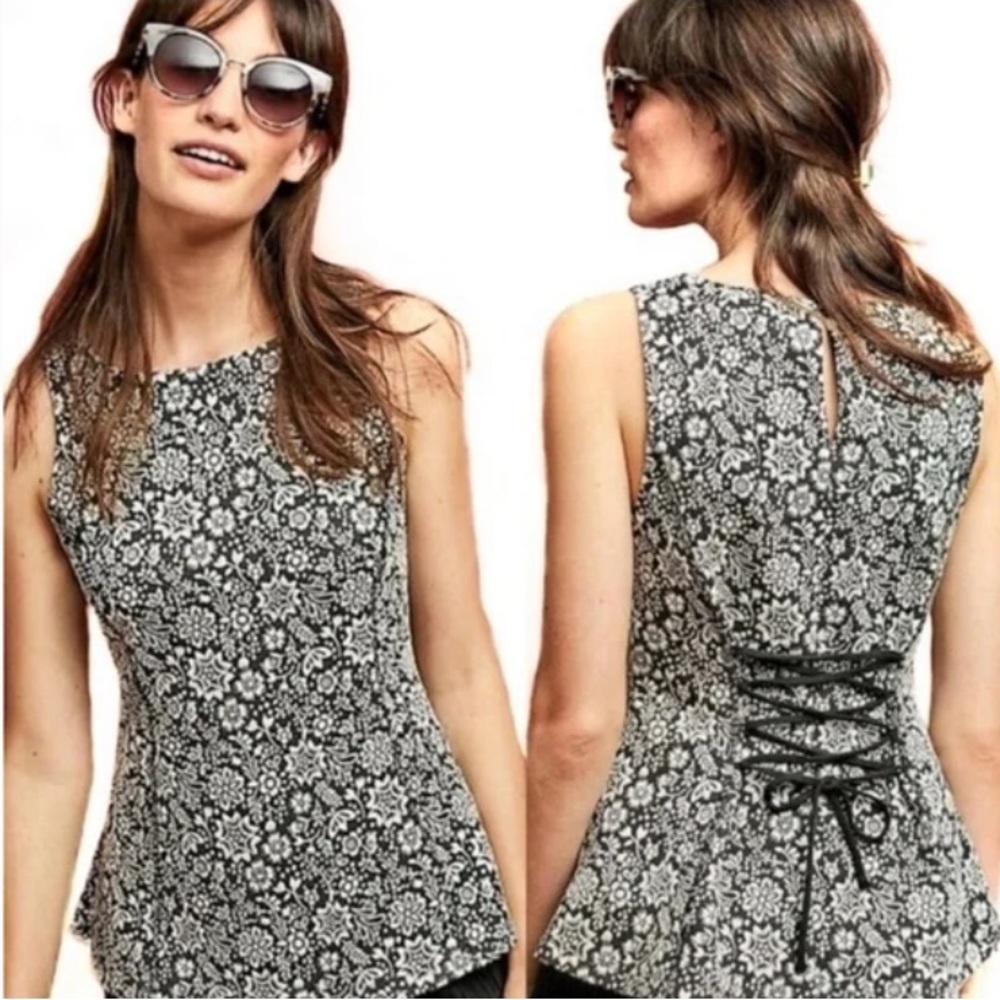 Anthropologie Vanessa Virginia Floral Peplum Lace Up Corset Blouse Large